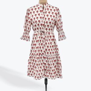Victoria Dunn XS Floral Print Midi Dress Button Down‎ Tie Waist Ruffle Sleeve